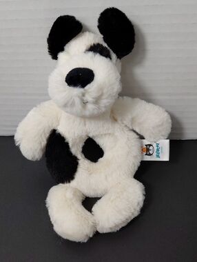 Jellycat Black and Beige Bashful Dog Baby Rattle Plush